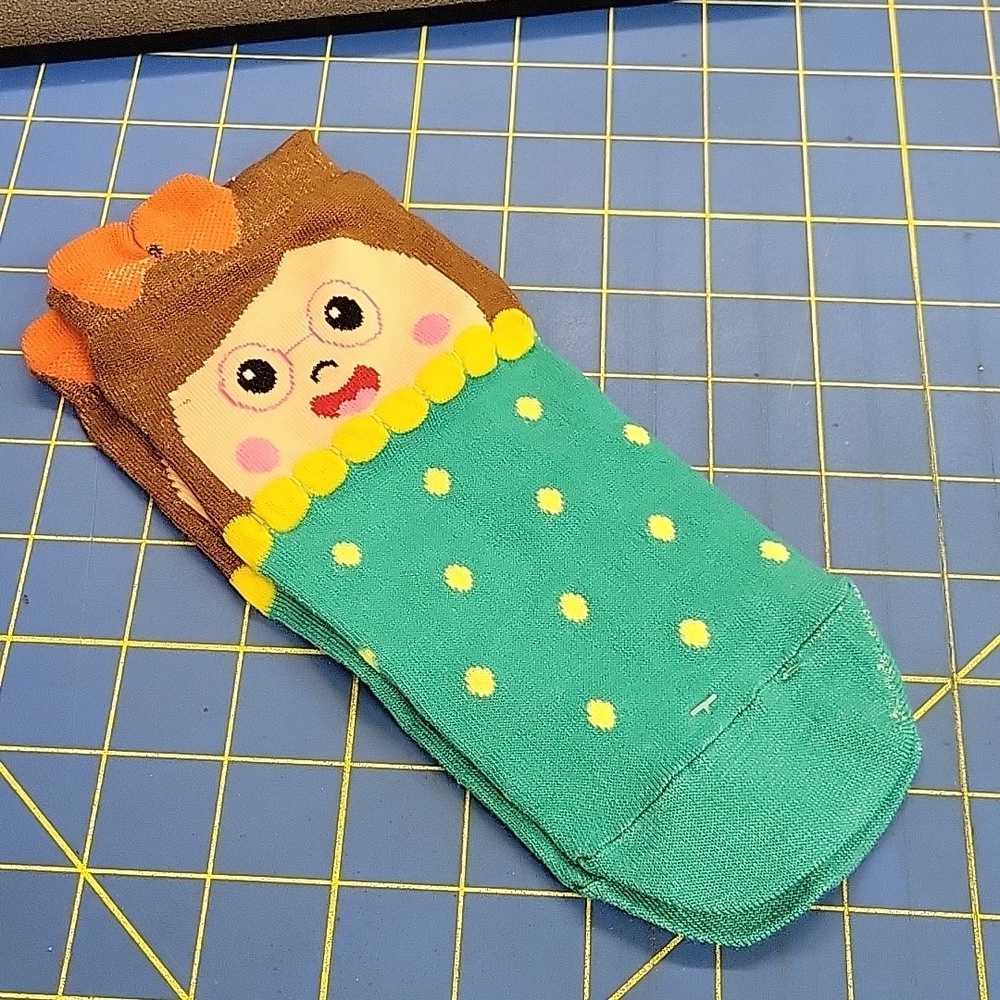 Cute Little Girl Sock w Bow & Glasses Adult Size